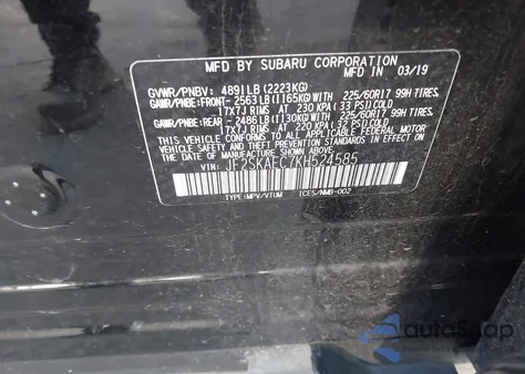 2019 Subaru Forester Premium из США, поврежденный, VIN JF2SKAEC7KH524585